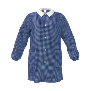 tablier d'école à carreaux bleus-et-blancs