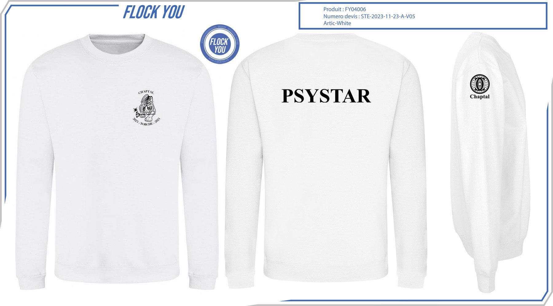 SWEAT PSYSTAR CHAPTAL 2023 - Vêtements personnalisés