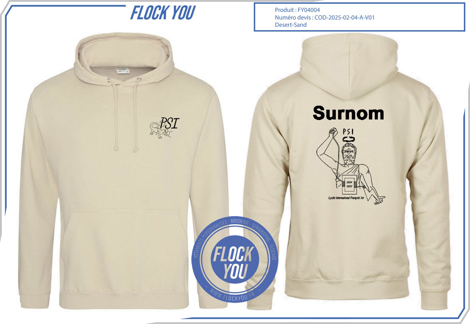 Sweat Prepa PSI Francois 1er - Vêtements personnalisés