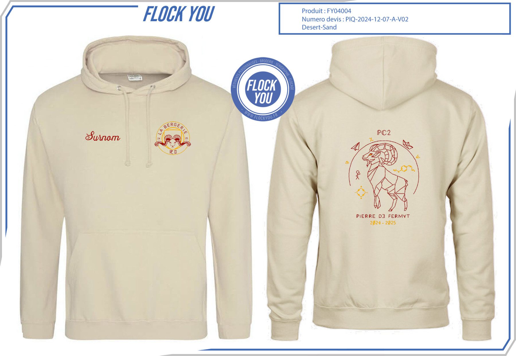 Sweat promo personnalise en broderie Pierre de Fermat - Vêtements personnalisés
